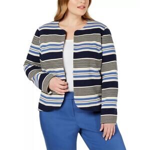 Anne Klein Womens Tulip Jacket Blue & Cream Stripe Corpcore Career Office Sz 12